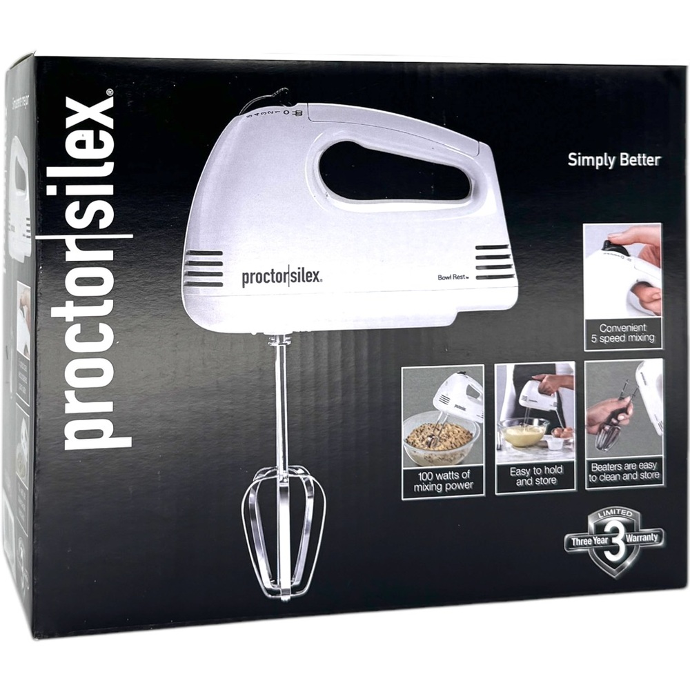 Proctor Silex 62509PS Electric Hand Mixer 5 Speed 100W White Bowl Rest NIB Mixer